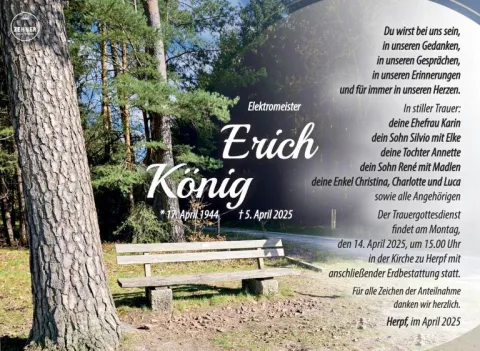 Traueranzeige Erich König